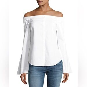 NWOT THEORY Auriana B Off Shoulder Top Shirt White Stretch Cotton Y2K Small $235